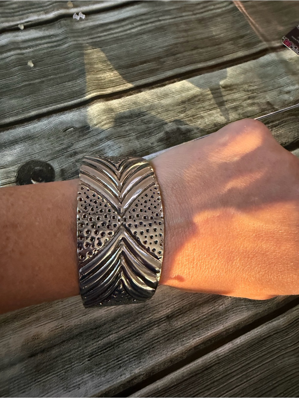 Textured Silver Chevron Cuff Bracelet - Picture 2 of 3
